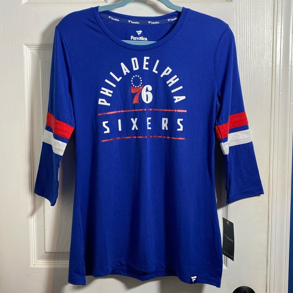 NBA Philadelphia 76ers Women 3/4 Sleeve Blue Shirt Medium NWT